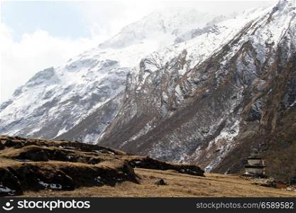 Snow mountain near Samdo in Nepal