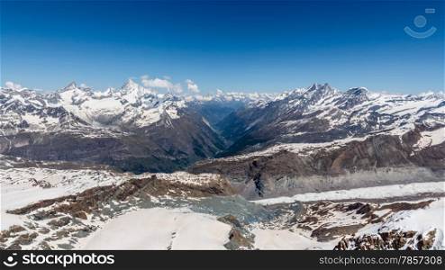 Snow Mountain Range Landscape with Blue Sky at Alps Region, Zermatt, Switzerland