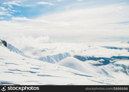 Snow mountains on bright winter day