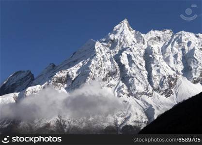 Snow peaks of Manaslu in Nepal
