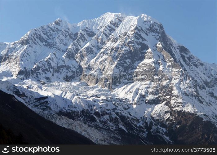 Snow peaks of Manaslu mount in Nepal