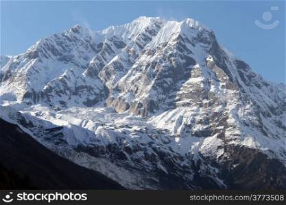 Snow peaks of Manaslu mount in Nepal