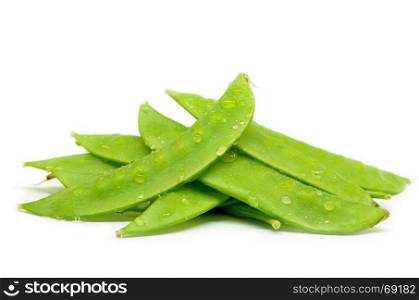 Snow peas flat green bean on white background