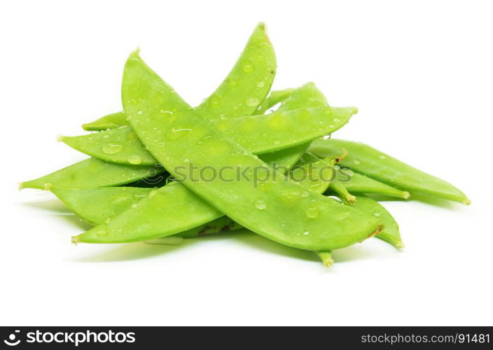 Snow peas flat green bean on white background