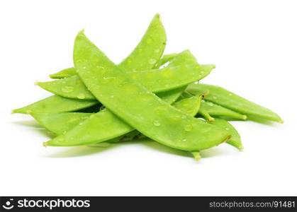 Snow peas flat green bean on white background
