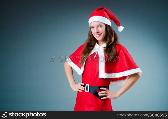 Snow santa girl in red costume