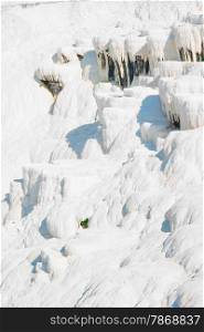 snow-white face of the mountain in Pamukkale, Turkey
