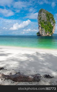 snow-white soft sand, turquoise sea and beautiful cliffs - paradise island of Poda, Thailand