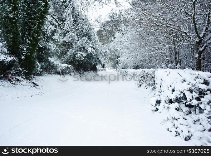Snow Winter landscape countryside scene with English countryside