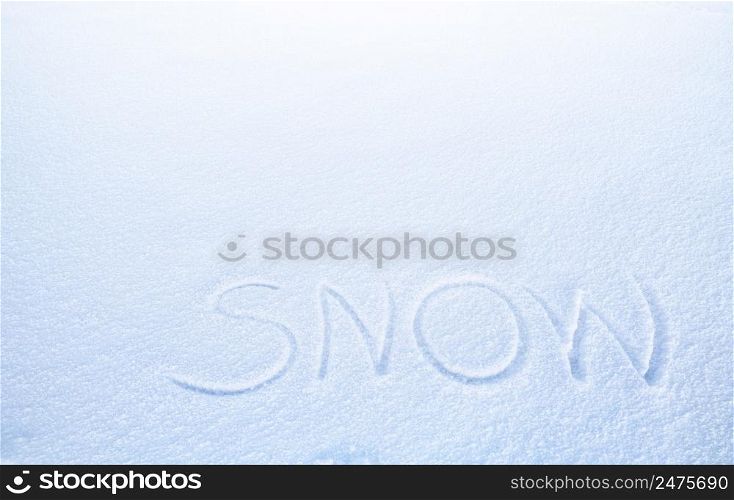 Snow word draw on winter surface. Element of design.