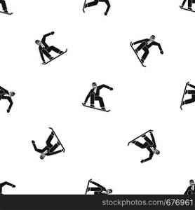 Snowboarder pattern repeat seamless in black color for any design. Vector geometric illustration. Snowboarder pattern seamless black