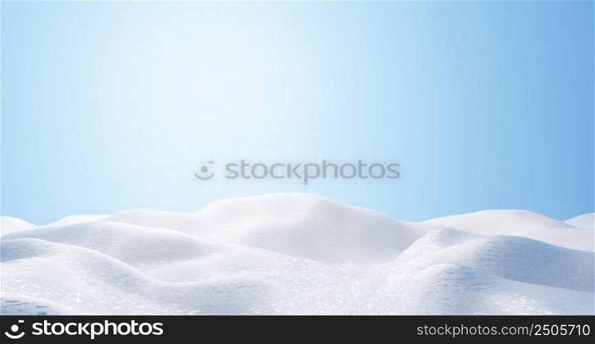 Snowdrift with sky background in the winter 3D render