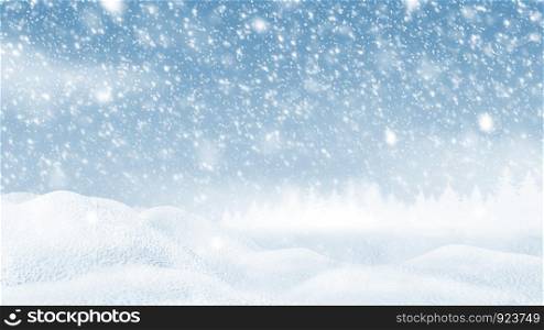 Snowdrift with snow falling in the winer Christmas background 3D illustration