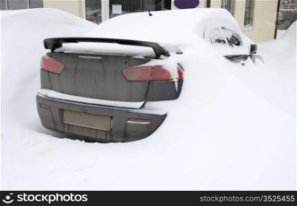 Snowfall extremely situation, cars in the snow, Europe, Ukraine