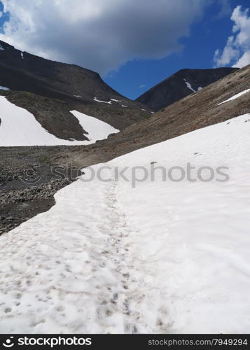 snowfield in the mountains. hibiny