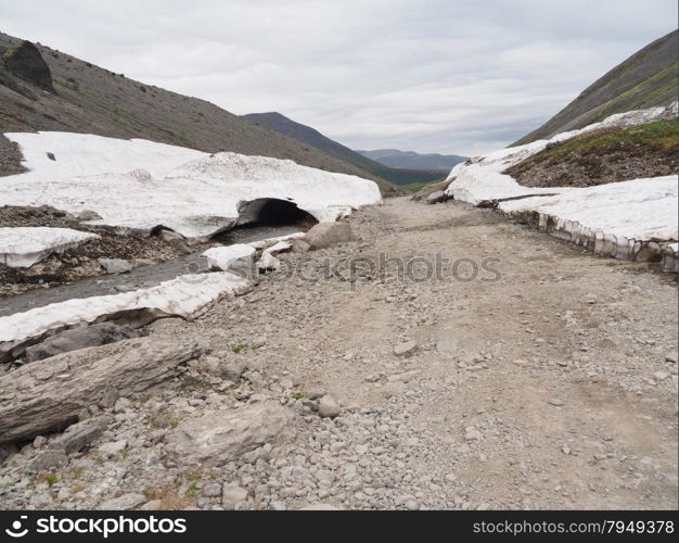 snowfield in the mountains. hibiny