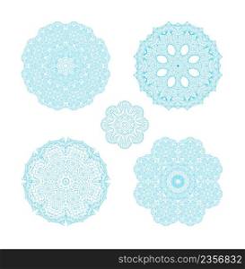 Snowflake for winter design. Geometric circle isolated element.. Ornament round set with blue mandala
