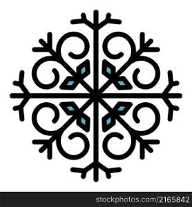 Snowflake icon. Outline snowflake vector icon color flat isolated. Snowflake icon color outline vector