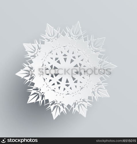 Snowflake Isolated on Silver. Realistic Flake. Snowflake isolated on silver background. Realistic flake of snow. 3D paper snowflake. Winter and New Year, christmas theme, snow, xmas concepts. Silver snowflake. Snowflake with shadow. Vector