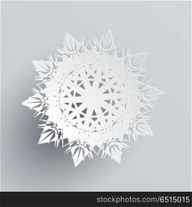 Snowflake Isolated on Silver. Realistic Flake. Snowflake isolated on silver background. Realistic flake of snow. 3D paper snowflake. Winter and New Year, christmas theme, snow, xmas concepts. Silver snowflake. Snowflake with shadow. Vector