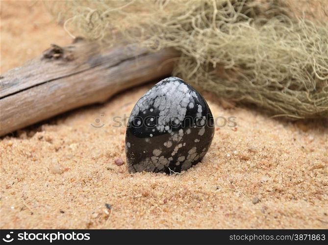 Snowflake obsidian on beach