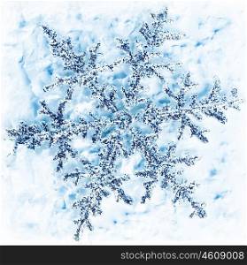 Snowflake winter background, Christmas tree ornament and decoration, big blue snow flake card, abstract winter natural texture pattern, seasonal nature
