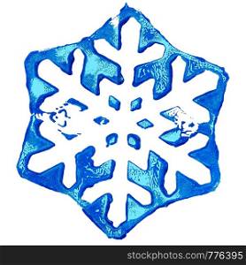 Snowflake winter crystal print with acrylic paint snow ice frost
