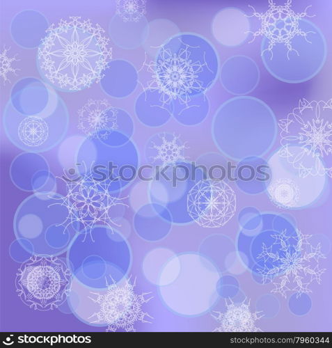 Snowflakes Isolated on Blue Blurred Circle Background. Snowflakes