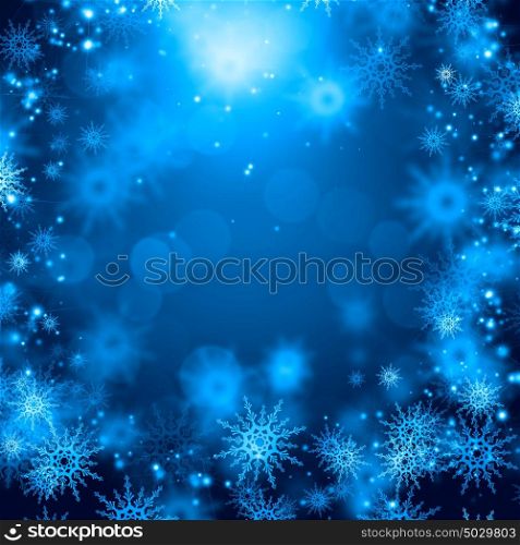 Snowflakes on blue. Background conceptual image with white snowflakes on blue background