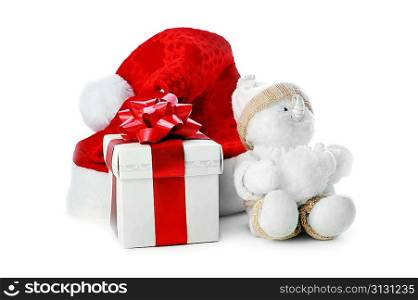 snowman and giftbox on white background