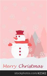 Snowman christmas tree snowflakes and the words Merry Christmas, christmas card