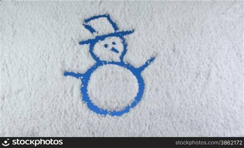 Snowman drawn on snow background with matte