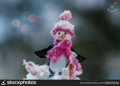 Snowman in winter background