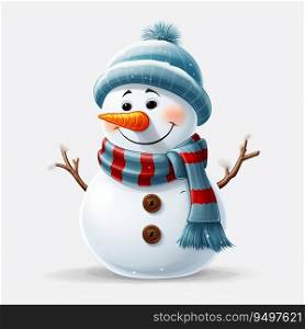 Snowman Isolated on White Background. Generative ai. High quality illustration. Snowman Isolated on White Background. Generative ai
