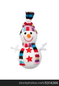 Snowman made of wool isolated on a white background. Christmas decoration