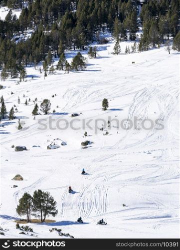 Snowmobile on ski slope in Andorra