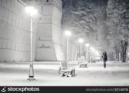 Snowy alley near Trinity St. Sergy Monastery, Sergiev Posad, Russia