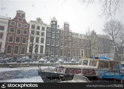 Snowy Amsterdam in the Netherlands in winter