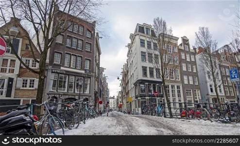 Snowy Amsterdam in winter in the Netherlands