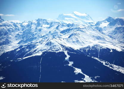 Snowy mountain peaks