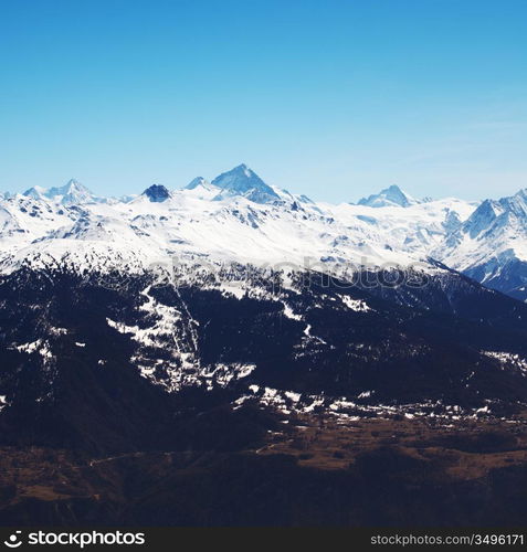 Snowy mountain peaks