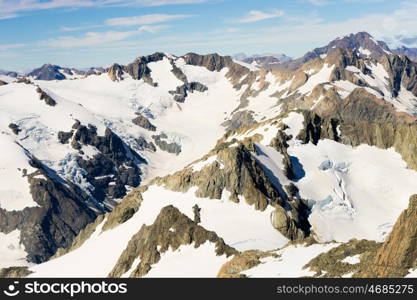 Snowy mountains. Mountain landscape with snow and clear blue sky