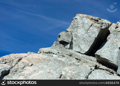 Snowy mountains. Mountain landscape with snow and clear blue sky