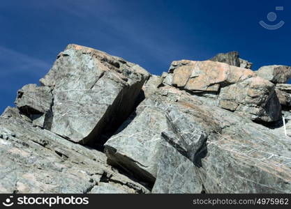 Snowy mountains. Mountain landscape with snow and clear blue sky