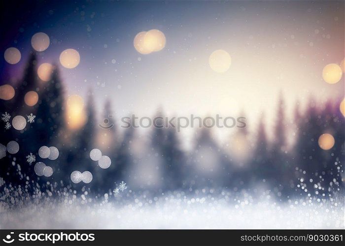 Snowy on floor background, beautiful blue blurred background ,generative ai