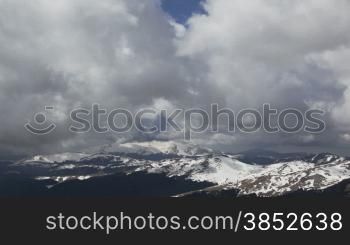 Snowy peaks and stormy clouds,camera panning