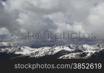 Snowy peaks camera tilt to blue sky