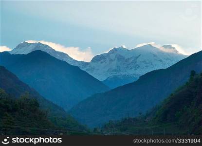 Snowy Tibetan mountains, view from Annapurna trek