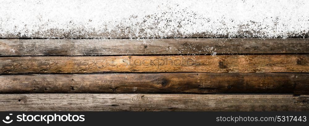 Snowy vintage wooden table. Christmas or New Year snowy vintage wooden table