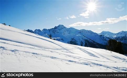 Snowy winter panorama in mountains